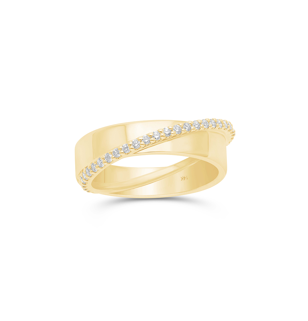 14K Yellow Gold Band with Diamond Crossover